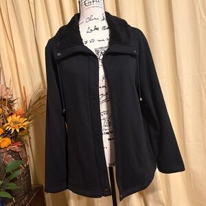 Croft & Barrow Black Coat with Fur Collar Size XL